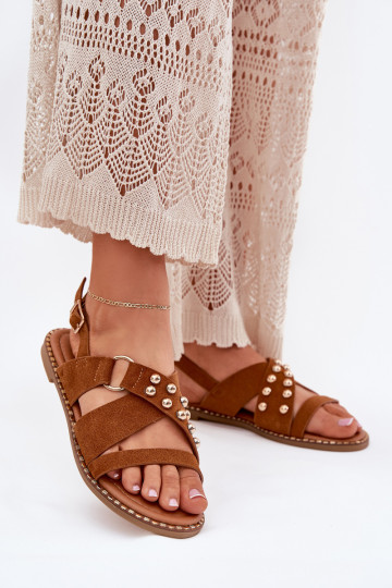 Sandalias de mujer con tacones anchos Ze color doradomi Studs color marrón Zanira 2