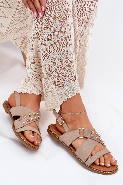 Sandalias de mujer con tacones anchos Ze color doradomi Studs beige Zanira