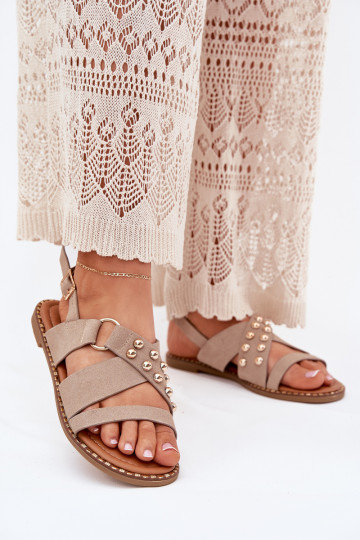Sandalias de mujer con tacones anchos Ze color doradomi Studs beige Zanira 2