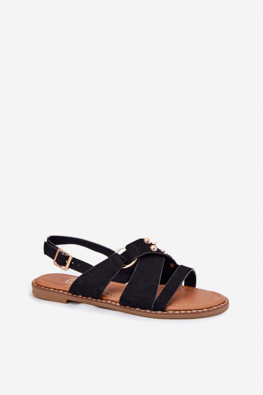 Sandalias de mujer con tacones anchos Ze color doradomi Studs de color negro Zanira