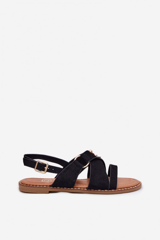 Sandalias de mujer con tacones anchos Ze color doradomi Studs de color negro Zanira