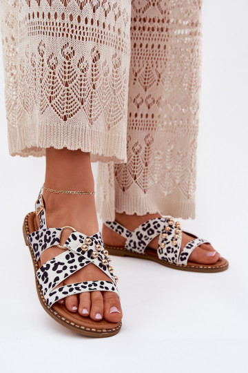 Sandalias de mujer con tacones anchos y hebillas doradas color blanco y negro Zanira 2