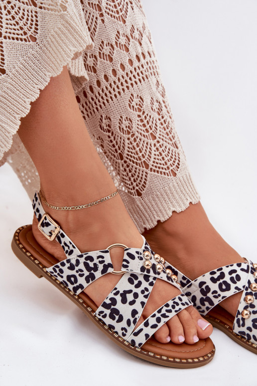 Sandalias de mujer con tacones anchos Ze color doradomi Studs Blanco-de color negro Zanira