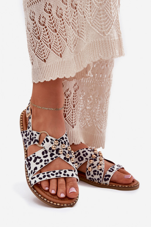 Sandalias de mujer con tacones anchos Ze color doradomi Studs Blanco-de color negro Zanira