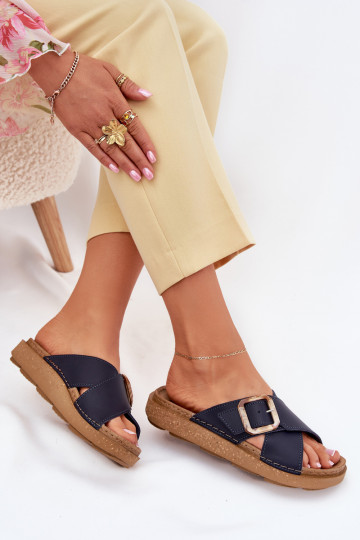 Zapatillas de cuero Femenino con hebillas Inblu ED0003IU azul oscuro