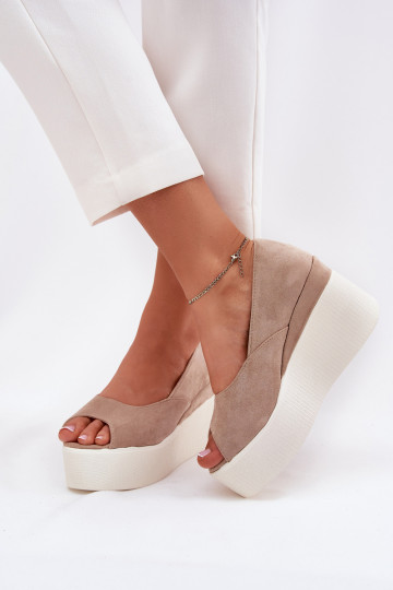 Sandalias de mujer con doble plataforma color arena Felyra