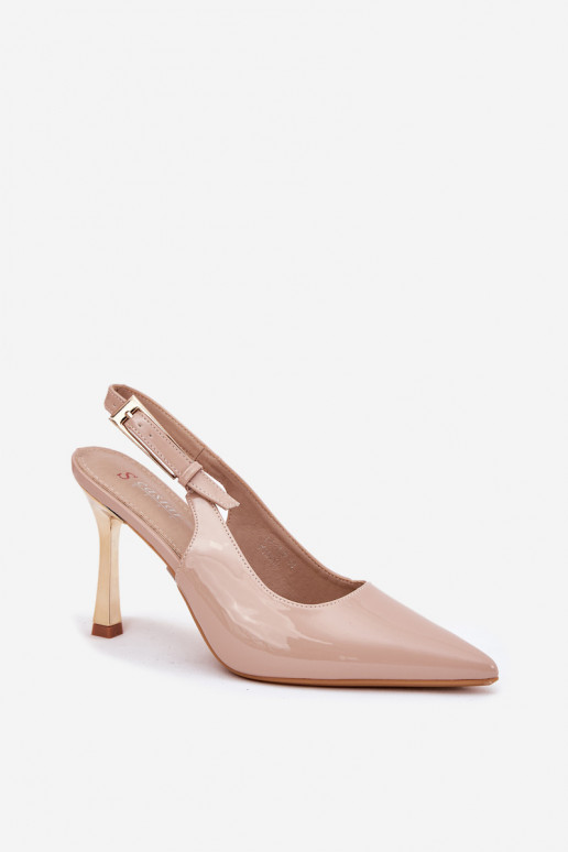 con efecto barniz zapatos de tacón alto con el talón abierto I Szpiczastymi Noskami beige Rivori