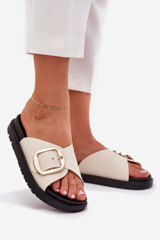 zapatillas de mujer con una plataforma con hebillas doradas beige Jovira