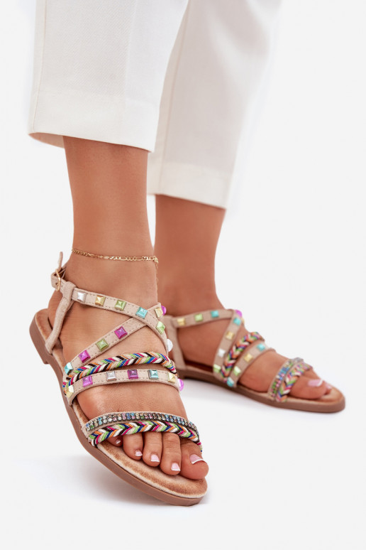 Sandalias de mujer Con decoración I Plecionymi Paskami beige Delyra