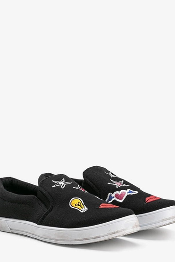 Zapatos negros de tela con aplicaciones, "Anais"