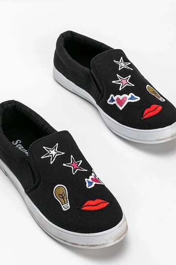 Zapatos negros de tela con aplicaciones, "Anais" 2