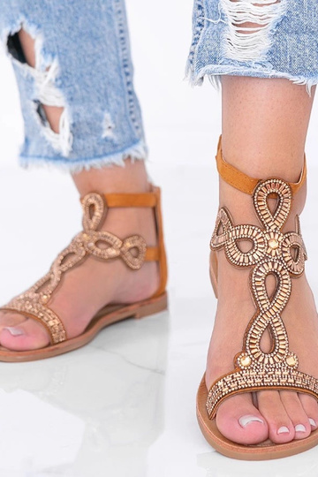 Sandalias marrón claro decorados con cristales de zirconio, "Cersi" 2