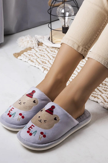 Pantuflas de oso suaves de color gris