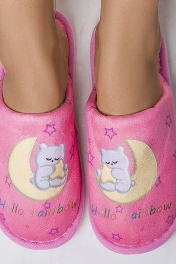 Pantuflas suaves rosas con luna arcoiris 2