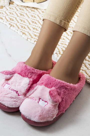 Pantuflas suaves de color rosa oscuro Lucky Teddy 2