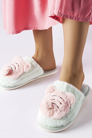 Pantuflas suaves de color verde abeja y rosa