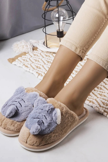 Pantuflas de abeja suaves en color beige y gris