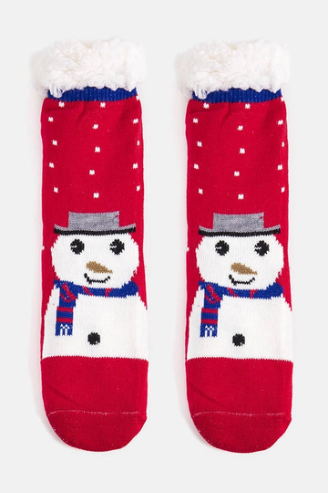 Calcetines aislantes rojos con Challi el muñeco de nieve