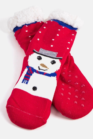 Calcetines aislantes rojos con Challi el muñeco de nieve 2