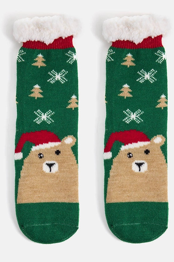 Calcetines cálidos verdes con osito de peluche Challi