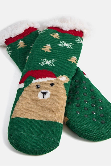 Calcetines cálidos verdes con osito de peluche Challi 2