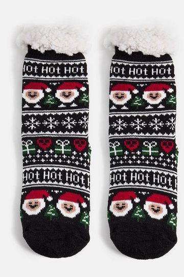 Calcetines negros aislantes con Papá Noel Challi