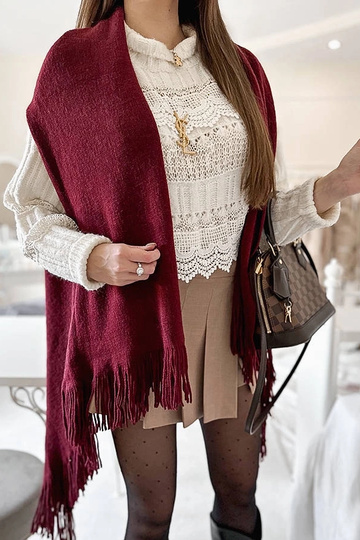 Chal de flecos burdeos de...