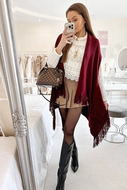 Chal de flecos burdeos de junio