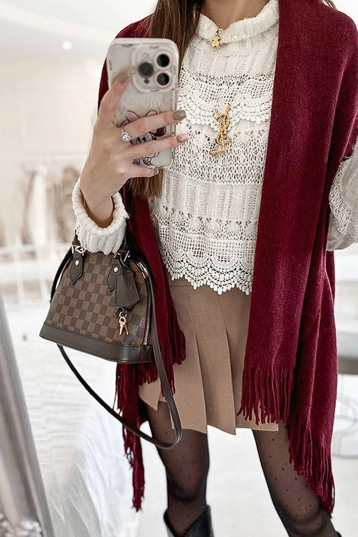 Chal de flecos burdeos de junio