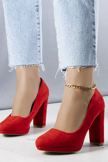 Zapatos de salón rojos con tacón de bloque Leonard