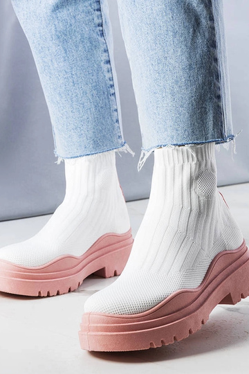Botines blancos con plataforma rosa, "Cali"