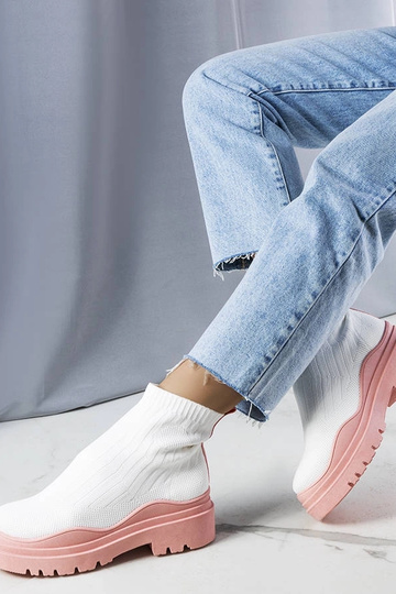 Botines blancos con plataforma rosa, "Cali" 2