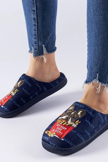 Pantuflas suaves de color azul marino con diseño de papas fritas