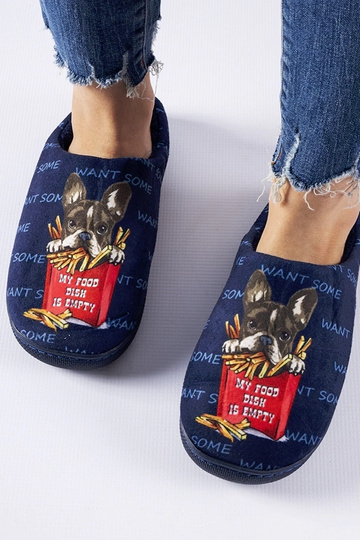 Pantuflas suaves de color azul marino con diseño de papas fritas 2