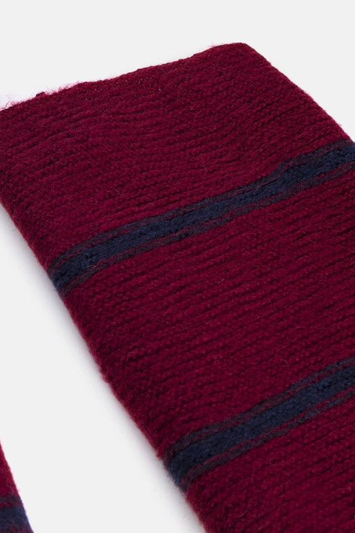 Bufanda burdeos con rayas azul marino...