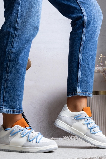 Zapatillas deportivas mujer grises cordones azules Arcobaleno