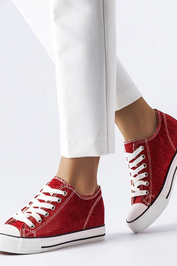 Zapatillas de cuña Crete con purpurina roja