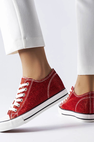 Zapatillas de cuña Crete con purpurina roja 2