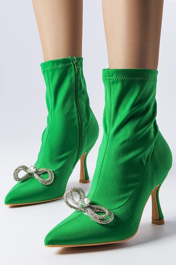 Botines verdes decorados con lazo y piedras de circonio, "Mars" 2