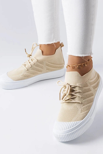 Zapatillas de deporte en tejido elástico Polaire beige