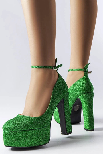 Zapatos de salón con tacón de bloque y purpurina verde de Bellamy