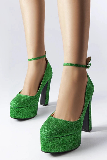 Zapatos de salón con tacón de bloque y purpurina verde de Bellamy 2