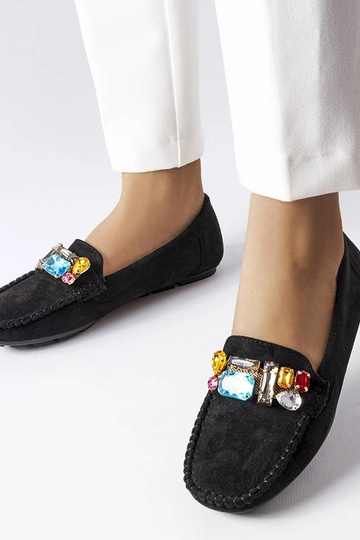 Mocasines negros con plantilla de cuero, "Bertrand"
