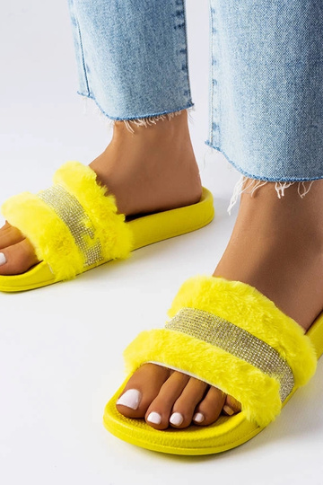 Chanclas de pelo amarillo con circonitas Carrito