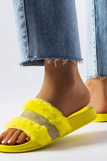 Chanclas de pelo amarillo con circonitas Carrito 2