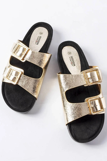 Sandalias con hebilla Norcross de piel charol dorada 2