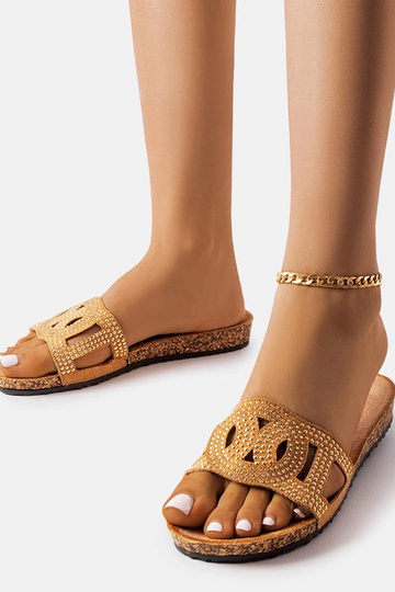 Chanclas marrones decoradas con pedrería Lagacé 2