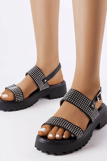 Sandalias negras decoradas con piedras, "Biloxi"