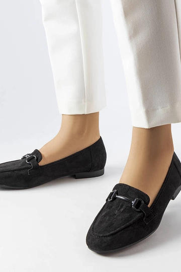 Mocasines de mujer de ante negro con hebilla Hinkle