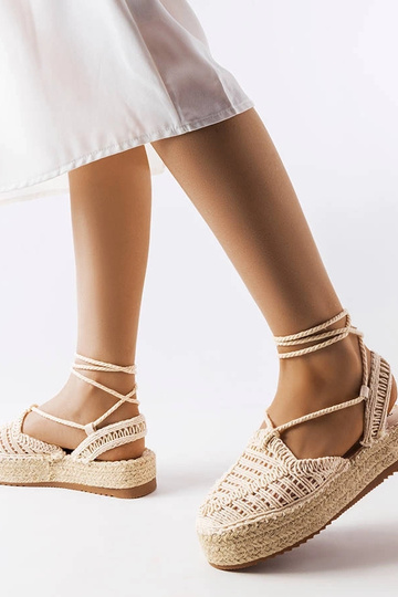 Espadrilles color arena con cordones, "Partenia"